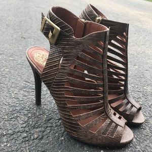 Brown heeled booties: Vince Camuto